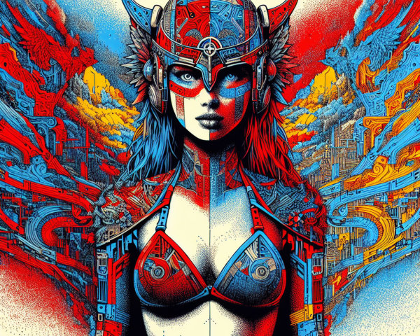 Futuristic Female Warrior Illustration with Vibrant Colors