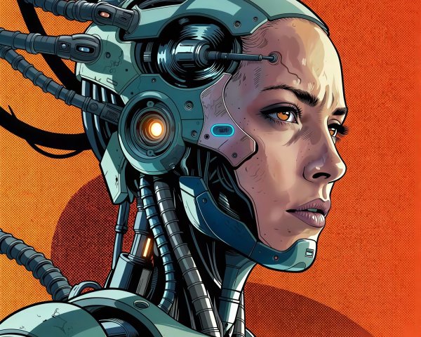 Stylized Portrait of a Female Cyborg in Profile View