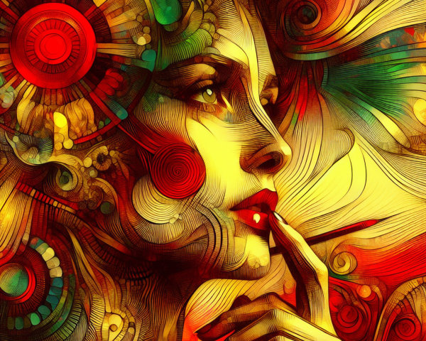 Vibrant Abstract Portrait with Intricate Linework