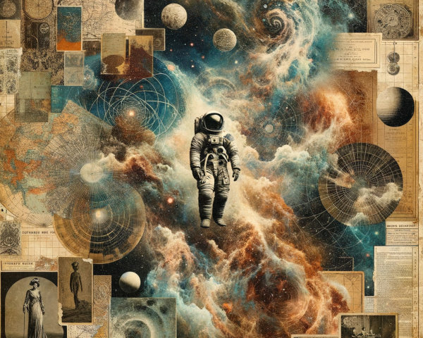 Collage of Vintage Maps and Cosmic Imagery