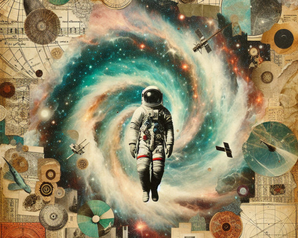 Astronaut Surrounded by Celestial Maps in a Galaxy