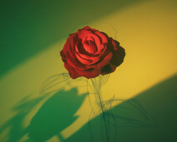 Vibrant Red Rose Against Yellow and Green Background