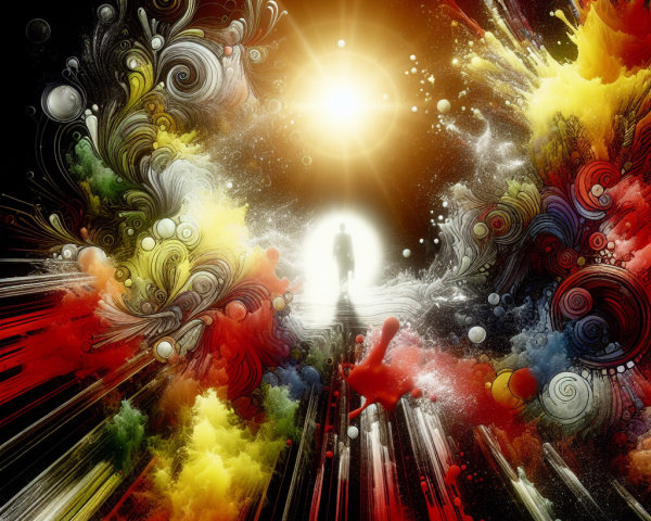 Abstract Color Explosion with Central Silhouette