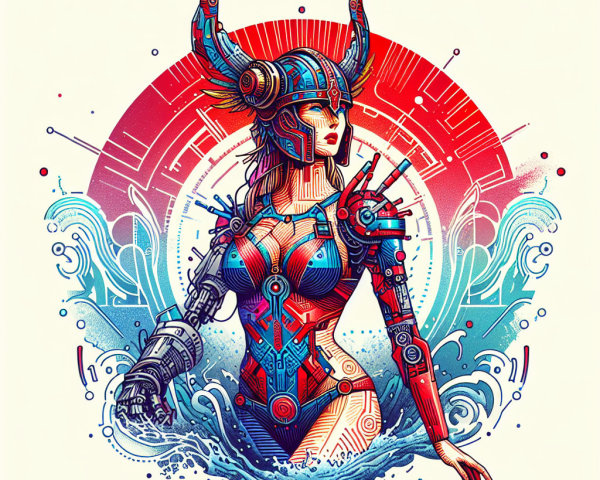 Cyborg Warrior in Futuristic Mythological Setting