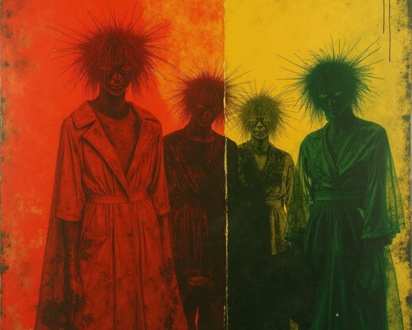 Four Figures in Colorful Surreal Backdrop