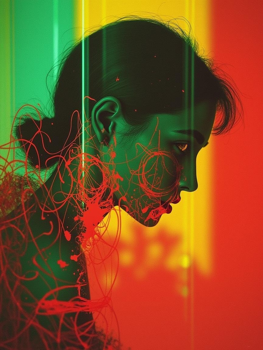 Profile of a Woman with Vibrant Abstract Background