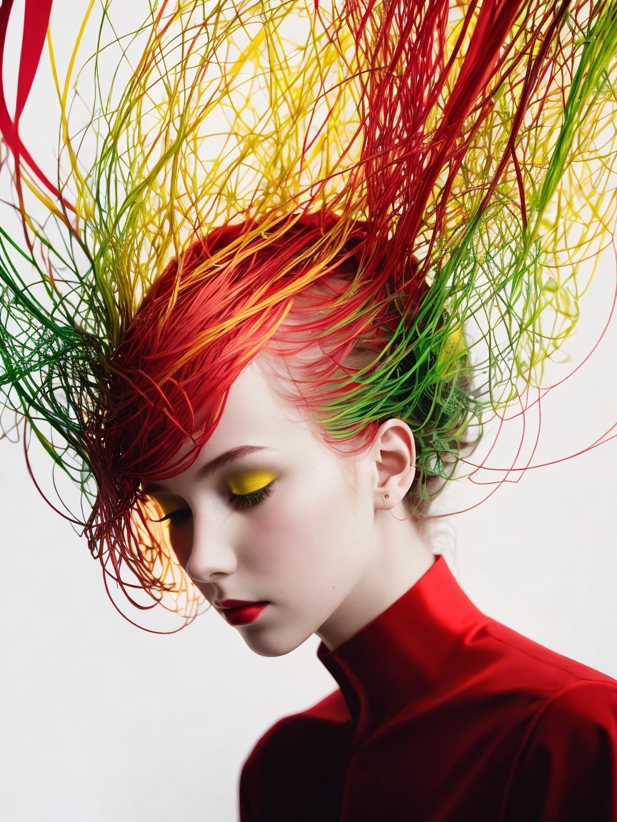 Portrait of a Young Woman with Vibrant Avant-Garde Hair