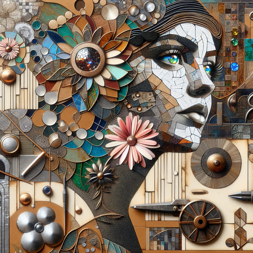 Mixed-Media Artwork of a Woman's Face with Patterns