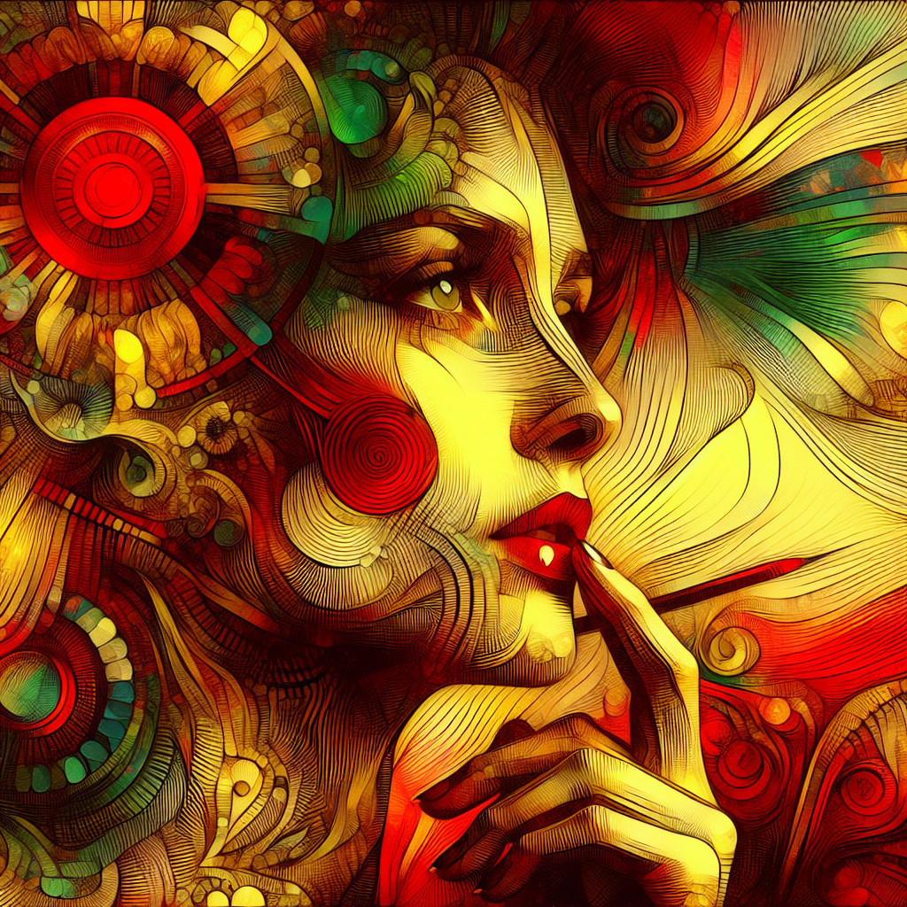 Vibrant Abstract Portrait with Intricate Linework