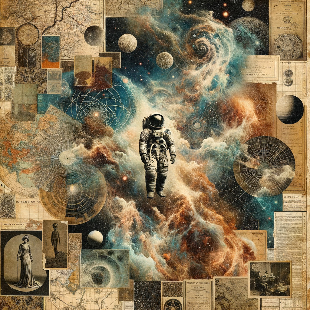 Collage of Vintage Maps and Cosmic Imagery