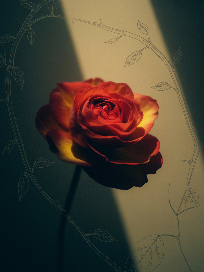 Vibrant Red and Golden Rose Against Soft Background