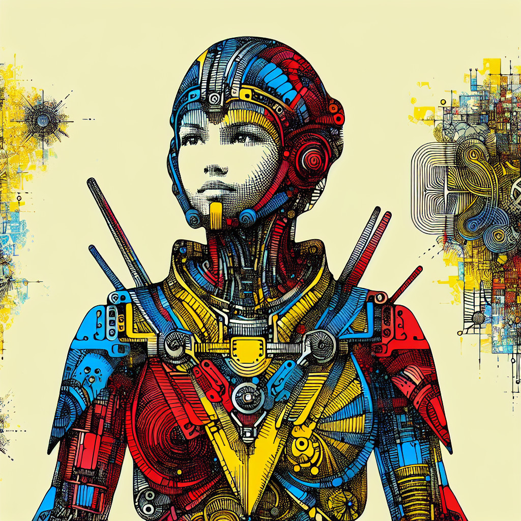 Futuristic Humanoid Figure with Robotic and Organic Elements