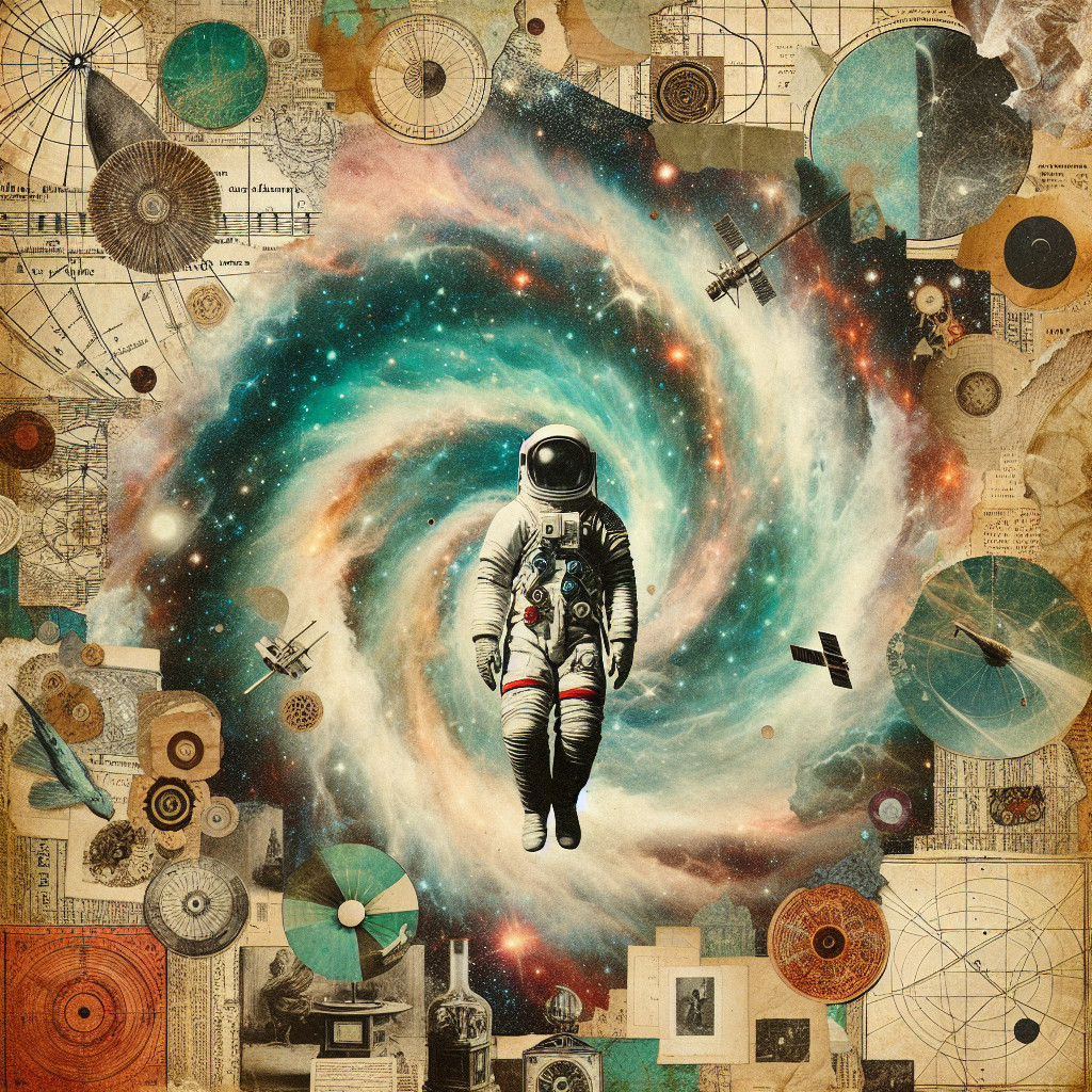 Astronaut Surrounded by Celestial Maps in a Galaxy