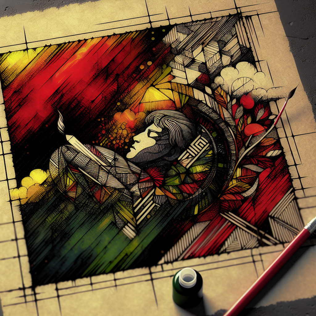 Vibrant Geometric Illustration with Contemplative Figure