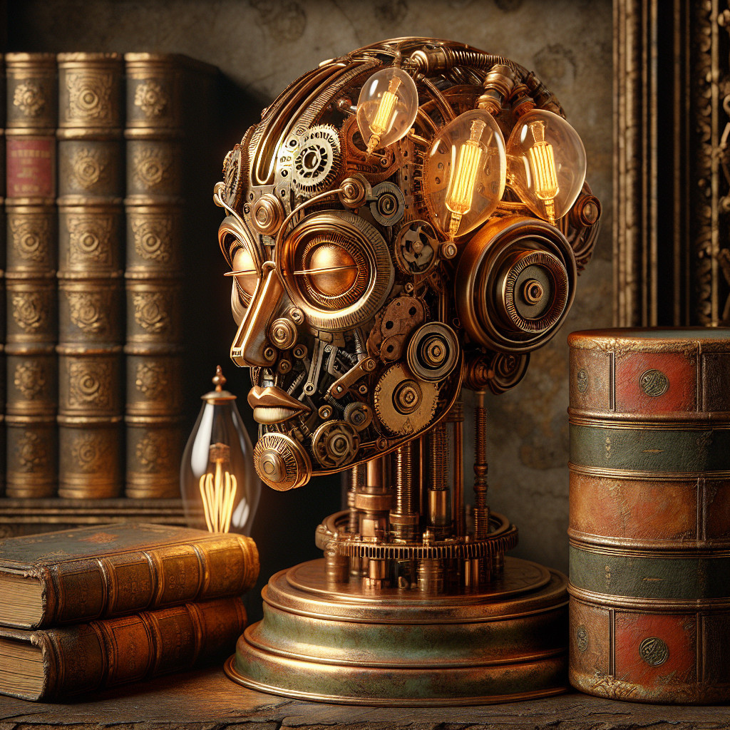 Steampunk Robotic Head with Vintage Decor Elements