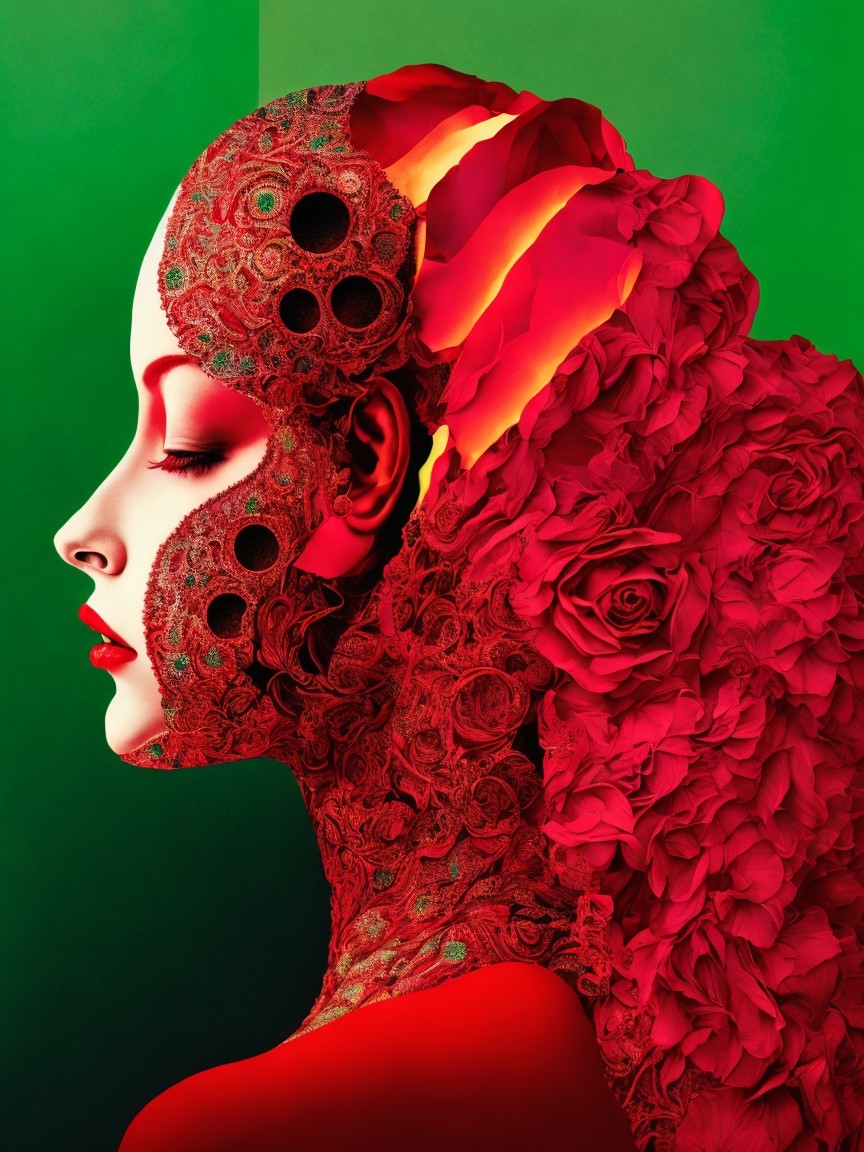 Profile of a Woman with Floral Patterns and Colors
