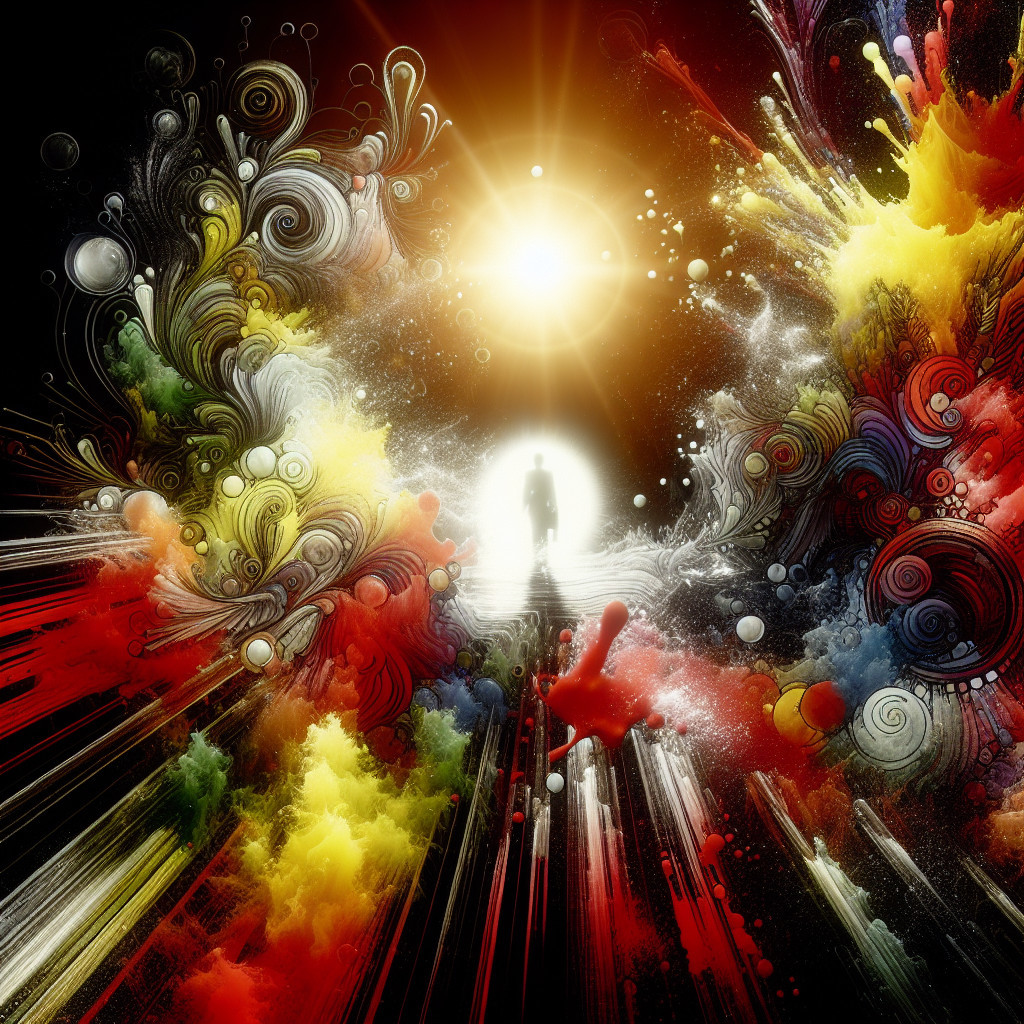 Abstract Color Explosion with Central Silhouette