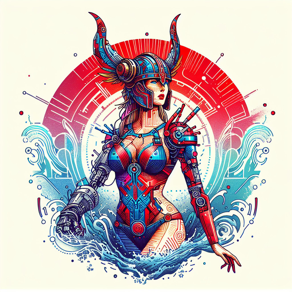 Cyborg Warrior in Futuristic Mythological Setting