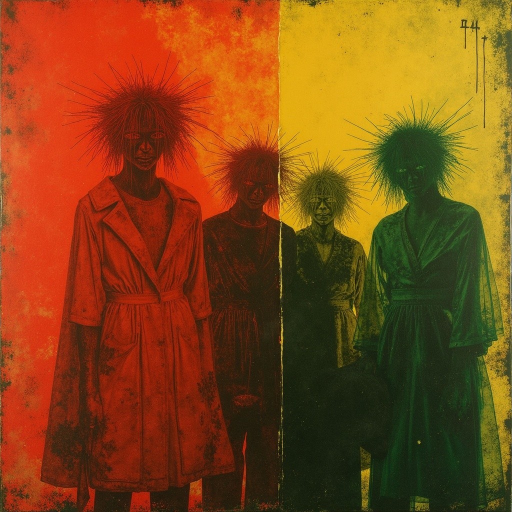 Four Figures in Colorful Surreal Backdrop