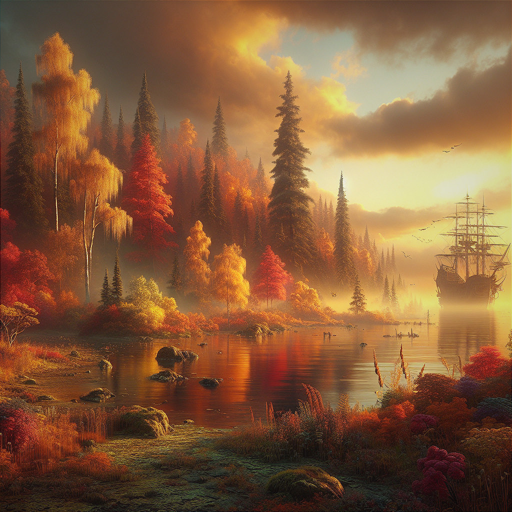 Autumn Landscape with Foliage and Tranquil Lake