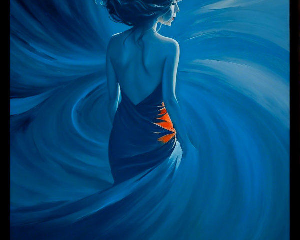 Graceful Woman in Blue Gown with Orange Accent