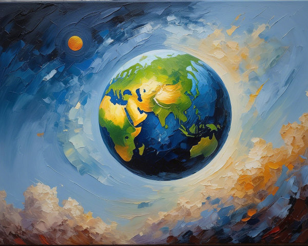 Abstract Painting of Earth in Cosmic Space Setting
