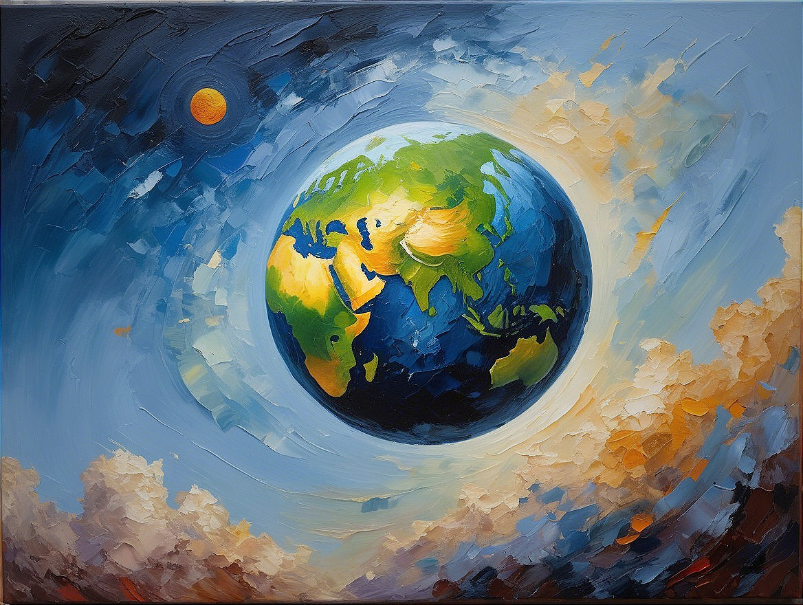Abstract Painting of Earth in Cosmic Space Setting