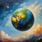 Abstract Painting of Earth in Cosmic Space Setting