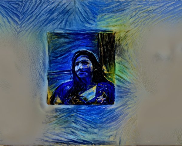 Portrait of a Woman in Traditional Attire with Abstract Background