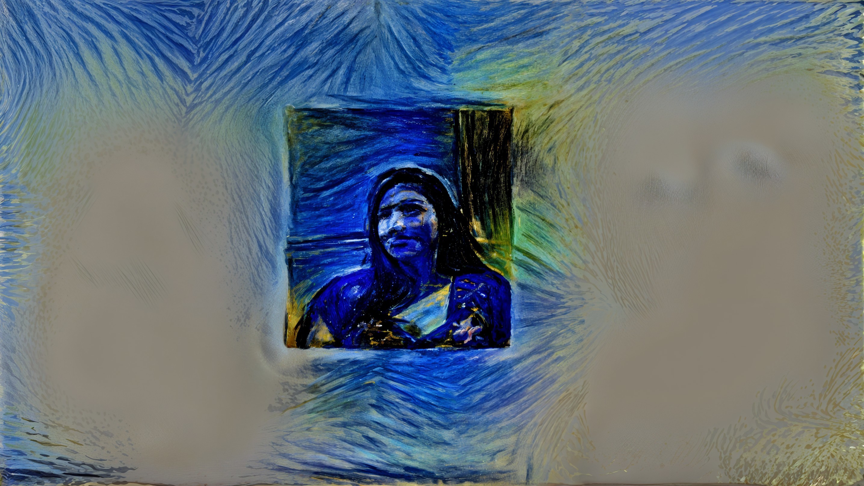 Portrait of a Woman in Traditional Attire with Abstract Background