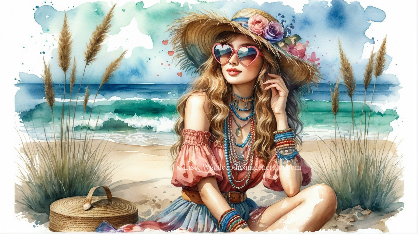Stylish Woman in Summer Beach Setting with Accessories