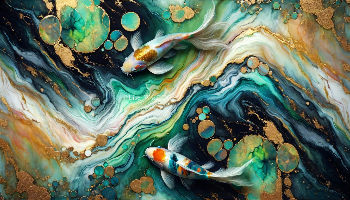 Vivid Koi Fish in Abstract Aquatic Scene