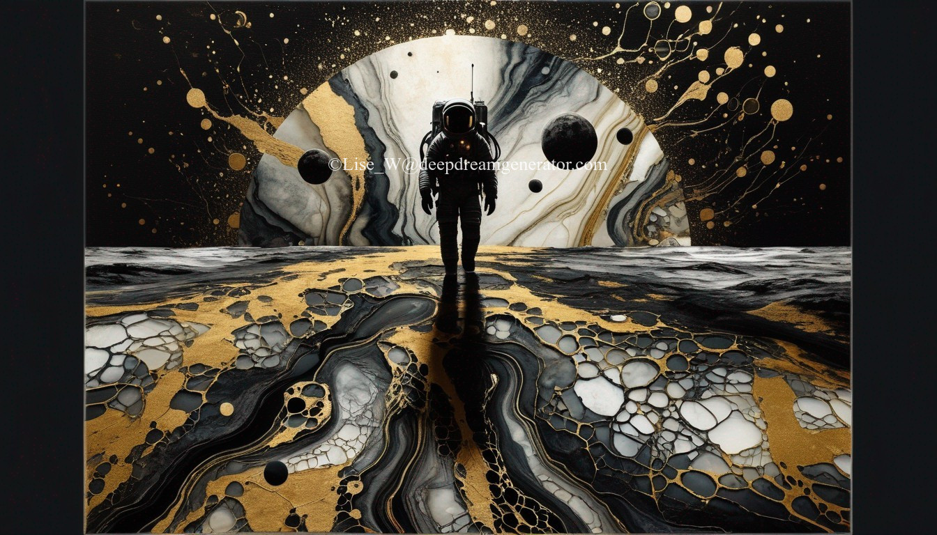 Astronaut in a Surreal Cosmic Landscape with Celestial Bodies