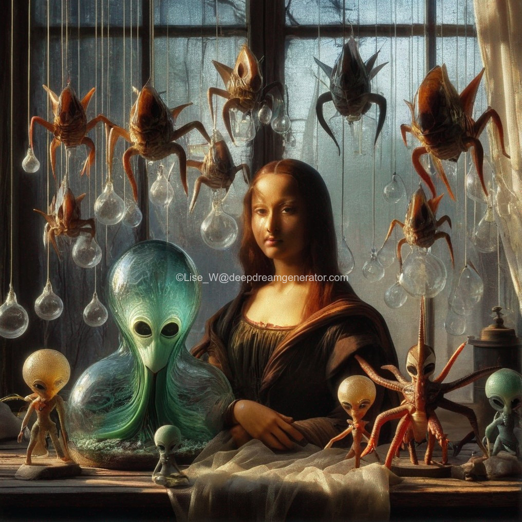Surreal Alien Interpretation of the Mona Lisa Portrait