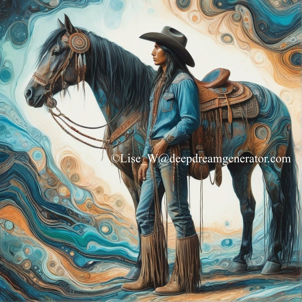 Cowboy and Horse in Vibrant Western Scene