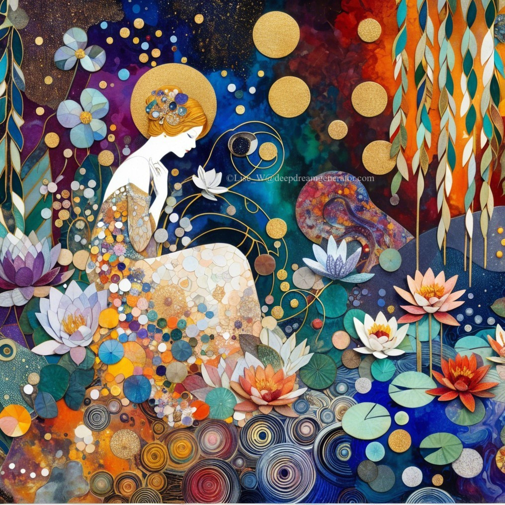 Elegant Figure Surrounded by Vibrant Floral Patterns