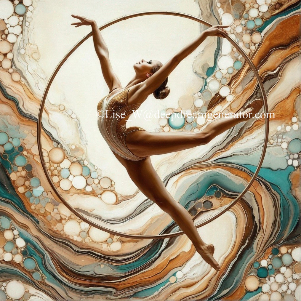 Dancer Posing in Circular Ring with Abstract Background