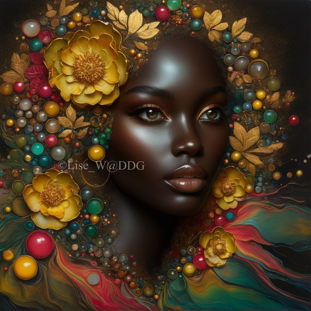 Portrait of a Woman with Flowers and Vibrant Colors