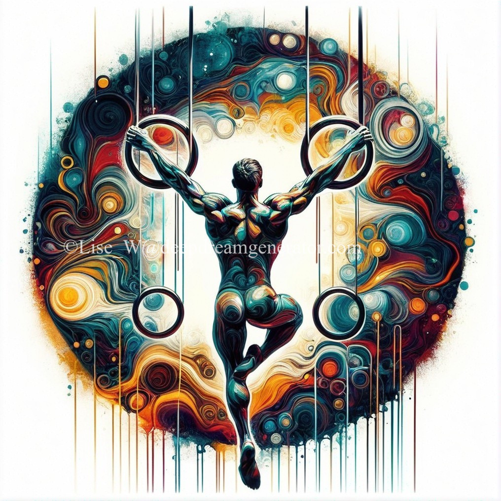 Abstract Artwork of Athletic Figure with Colorful Patterns