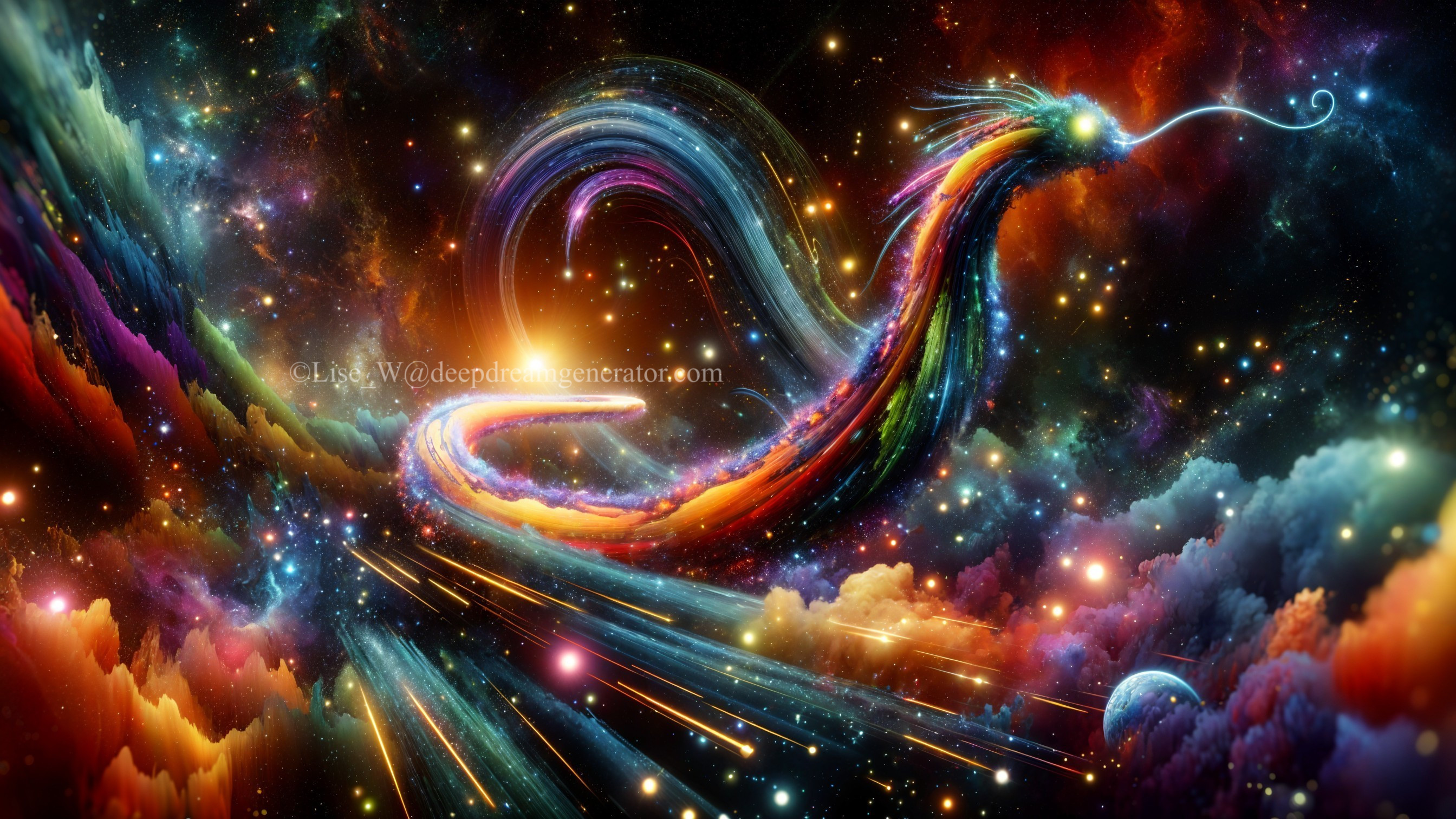 Cosmic Dragon in a Starry Expanse with Nebulas
