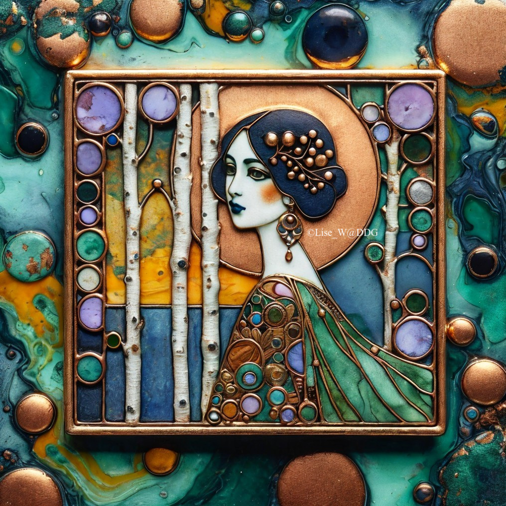 Art Nouveau Woman with Floral Headdress and Jewelry