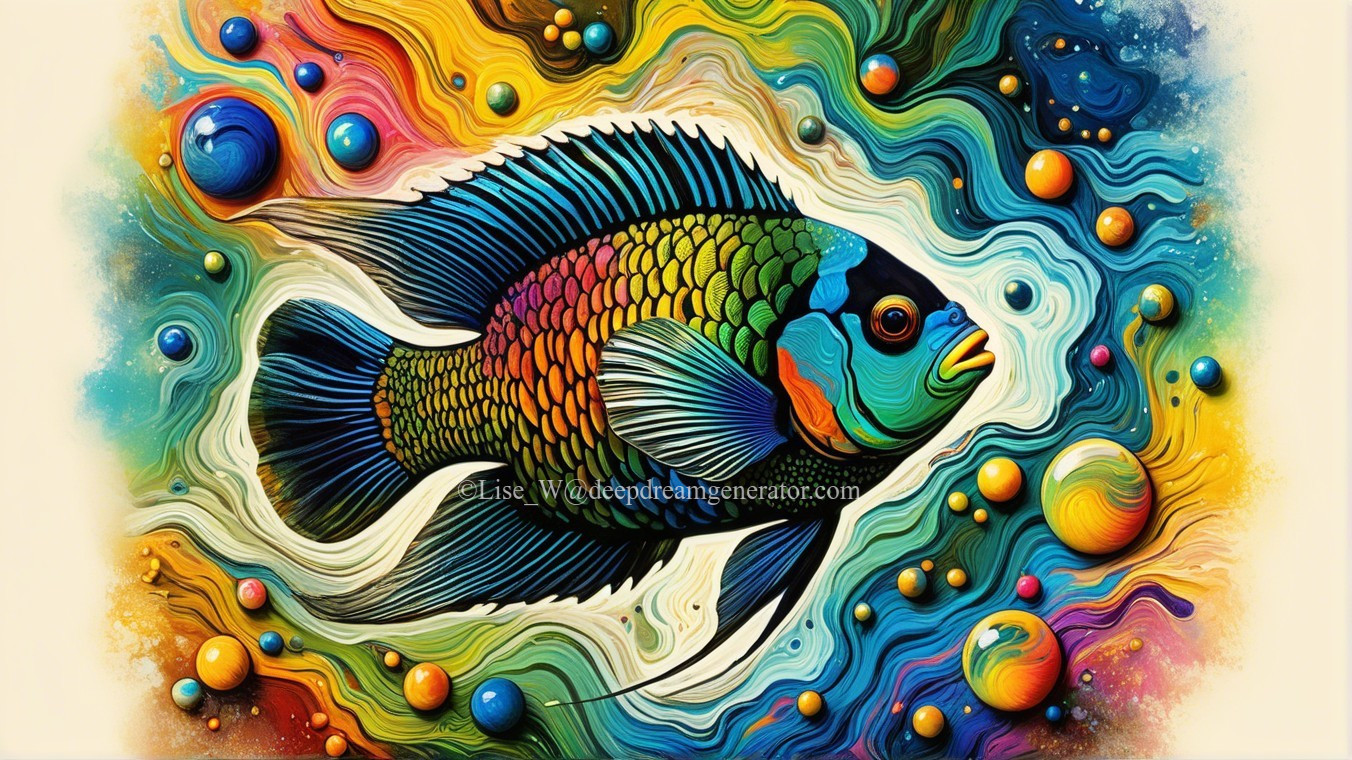 Colorful Fish in Abstract Cosmic Environment