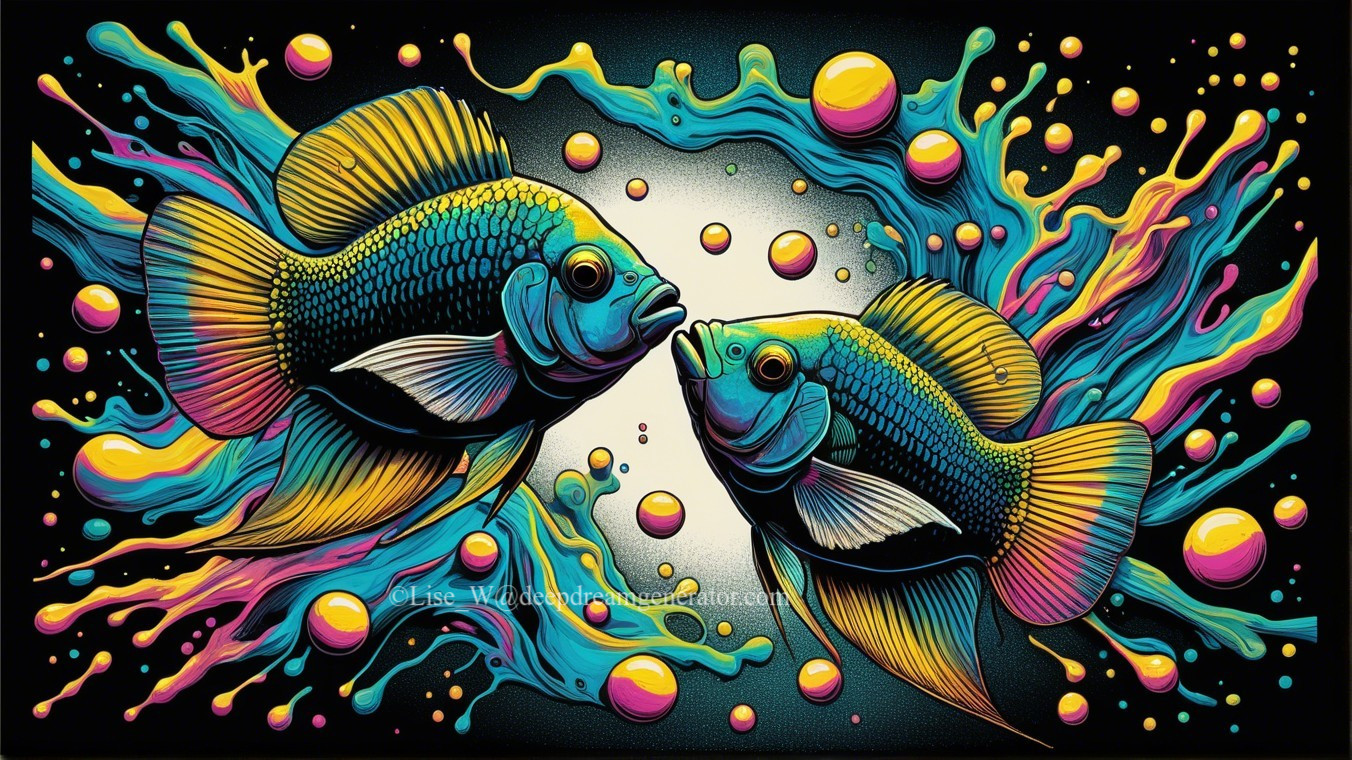 Vibrant Underwater Scene with Colorful Fish and Bubbles