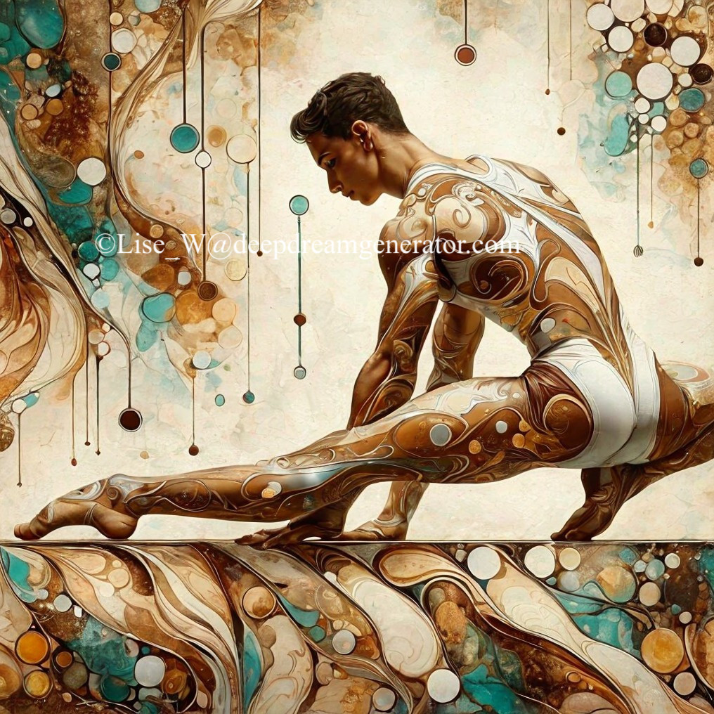 Person with patterned body in abstract organic background