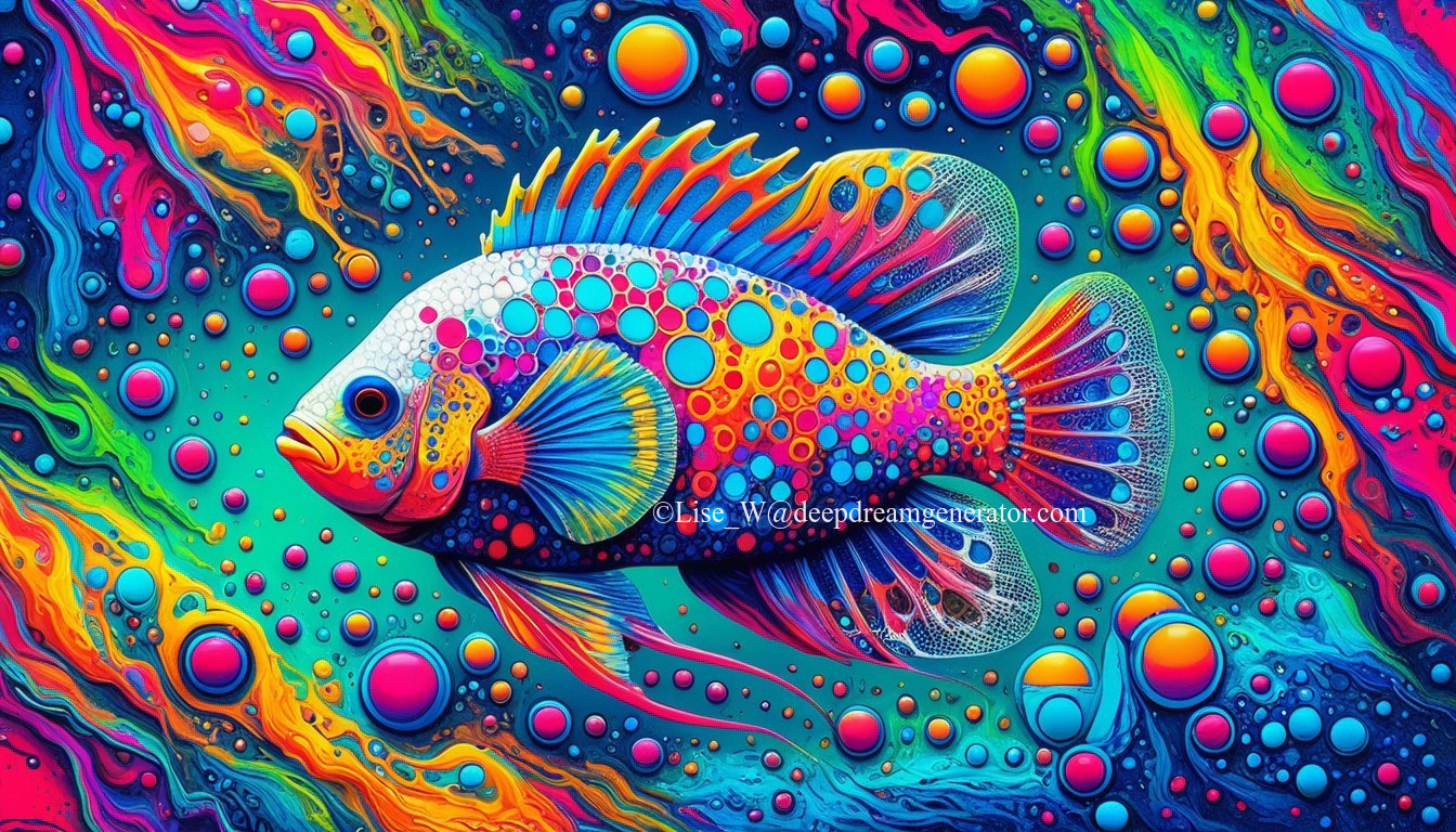 Colorful Artwork of Stylized Fish with Intricate Patterns