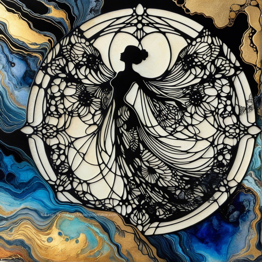 Elegant Silhouette of Woman with Wing-Like Lines