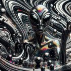 Futuristic Alien Figure in Iridescent Cosmic Scene