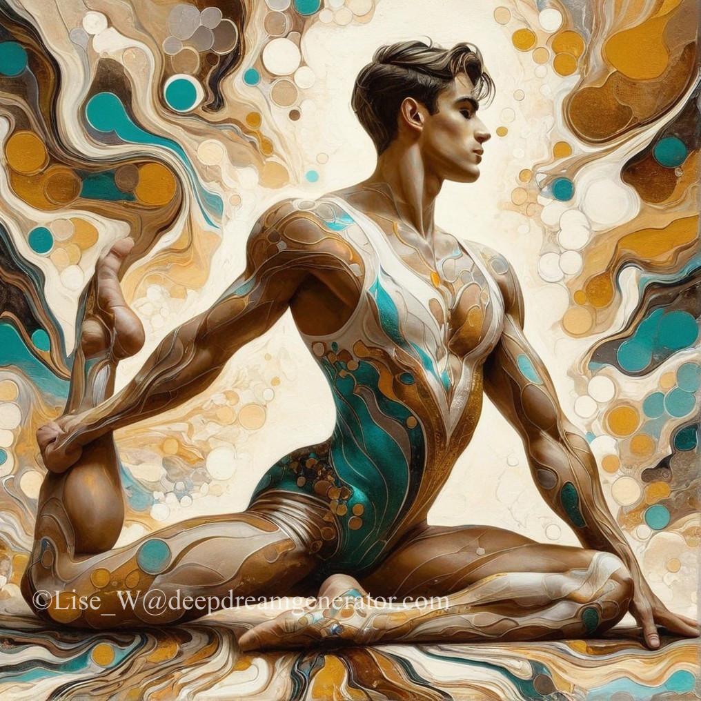 Stylized Yoga Pose with Abstract Earth Tone Patterns
