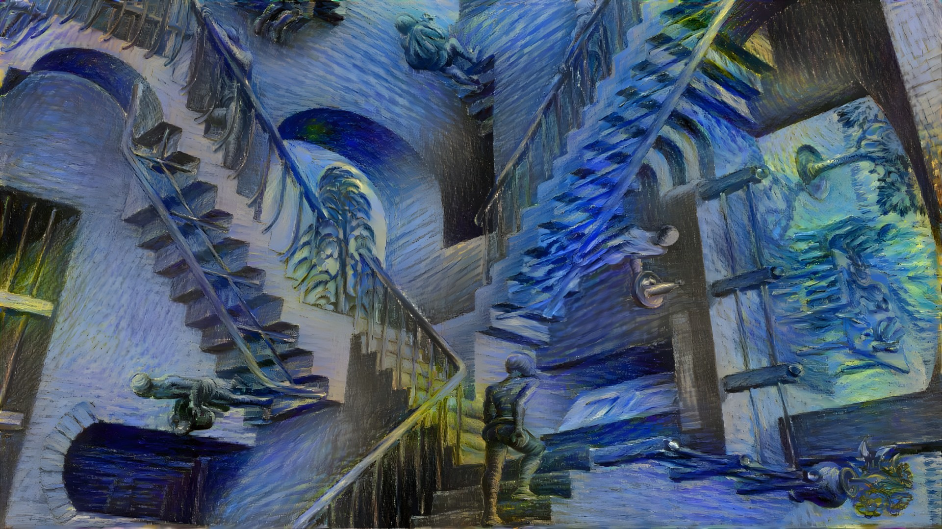 Surreal Multi-Dimensional Space with Swirling Staircases
