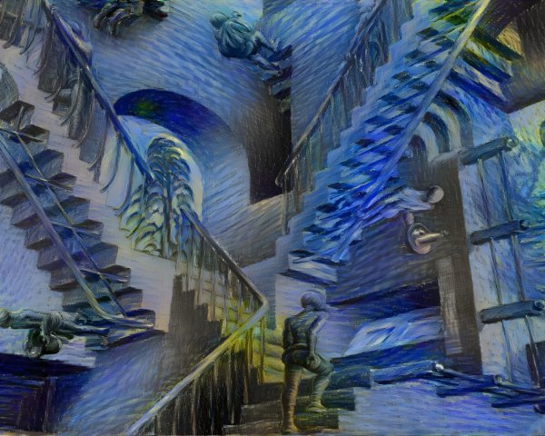 Surreal Multi-Dimensional Space with Swirling Staircases
